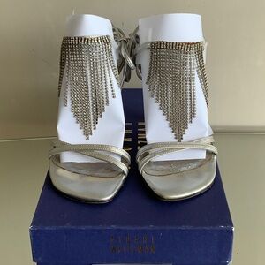 Stuart Weitzman Silver Crystal Fringe Heels